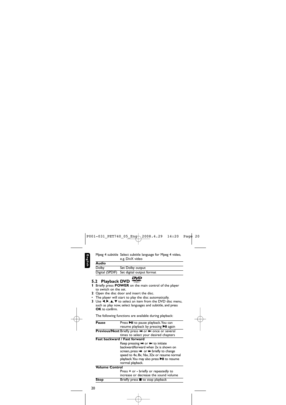 Philips PET740/05 User Manual | Page 20 / 32