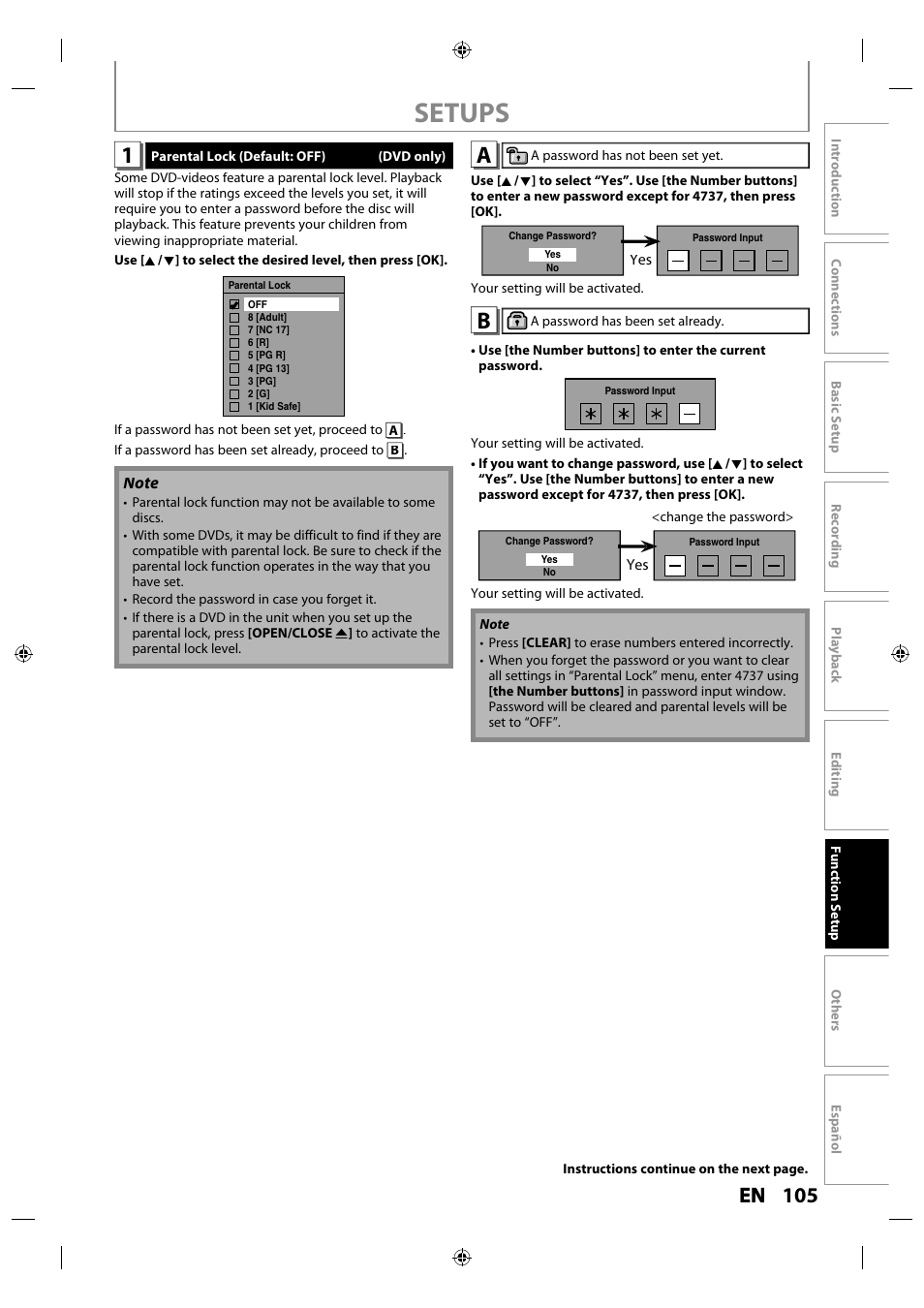 Setups, 105 en en | Philips MDR515H / F7 User Manual | Page 105 / 128