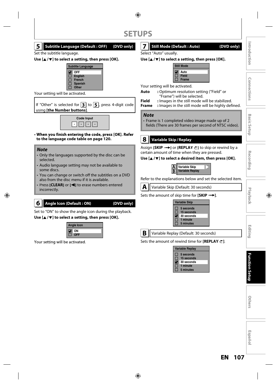 Setups, 107 en en | Philips MDR515H / F7 User Manual | Page 107 / 128