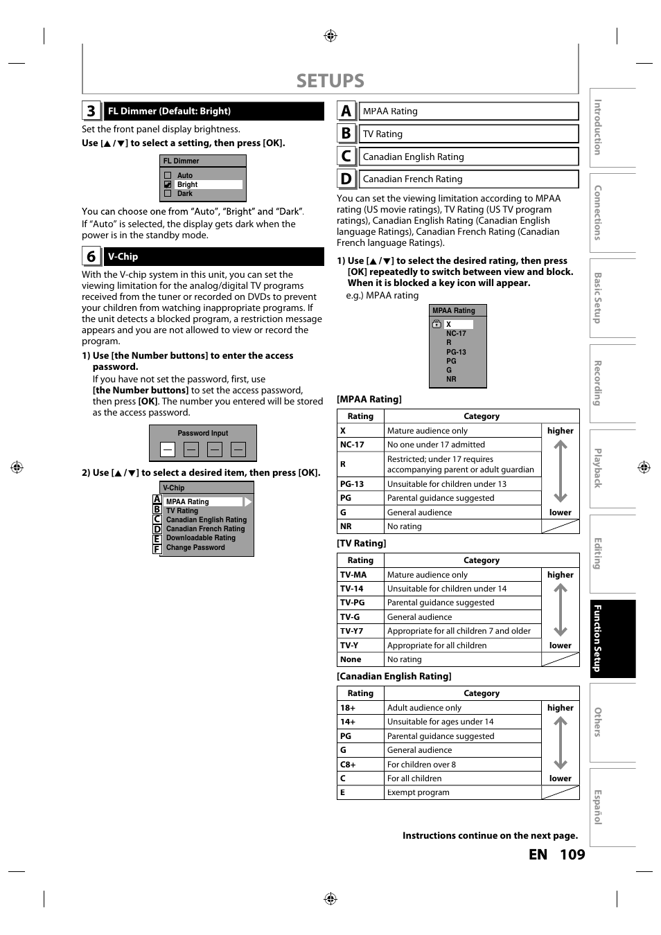 Setups, 109 en en | Philips MDR515H / F7 User Manual | Page 109 / 128