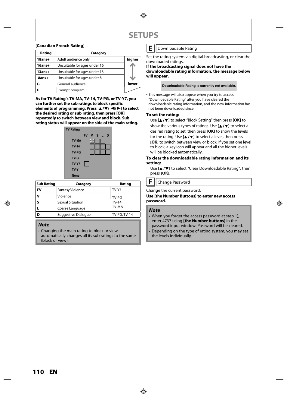 Setups, 110 en en | Philips MDR515H / F7 User Manual | Page 110 / 128