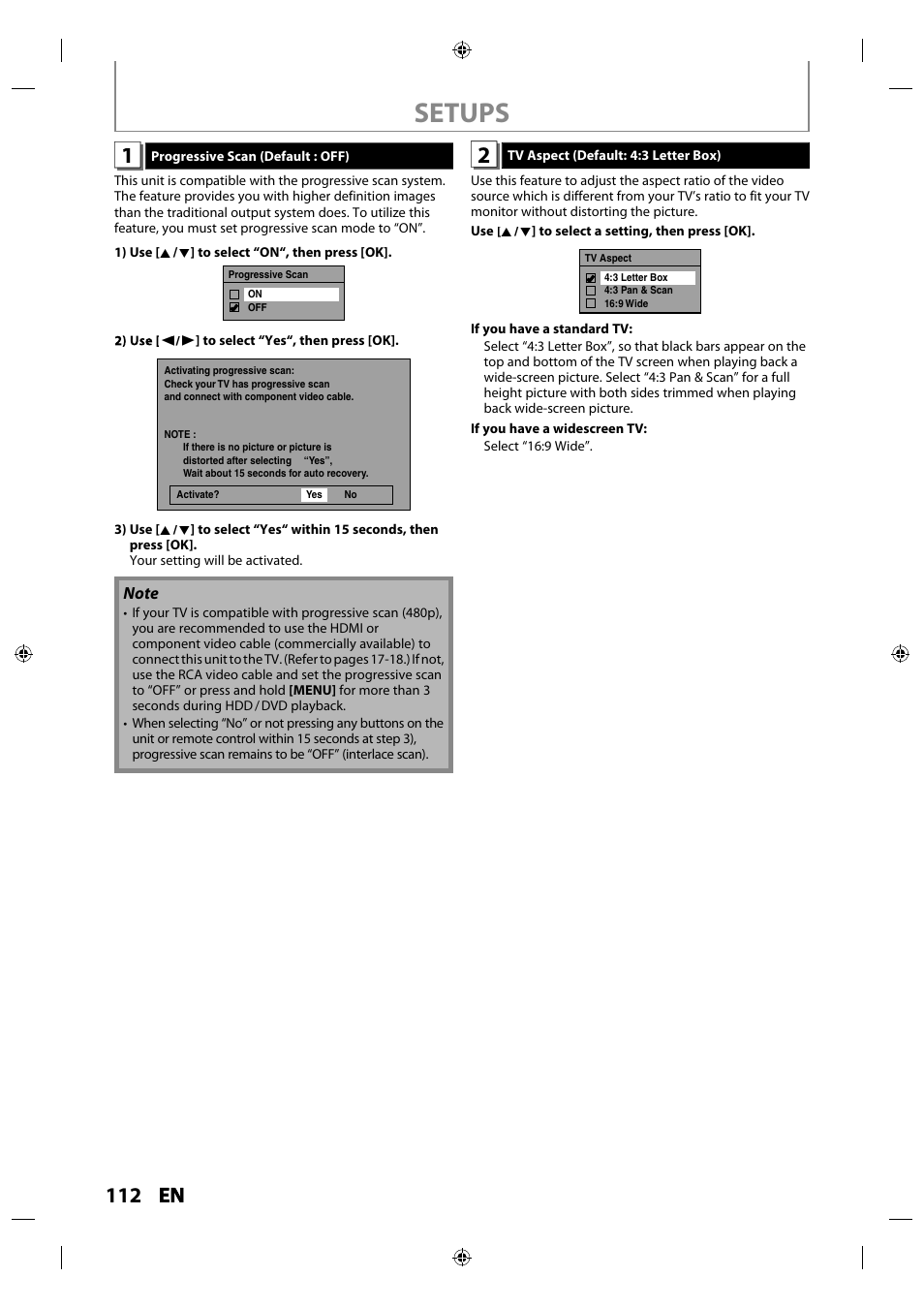 Setups, 112 en en | Philips MDR515H / F7 User Manual | Page 112 / 128