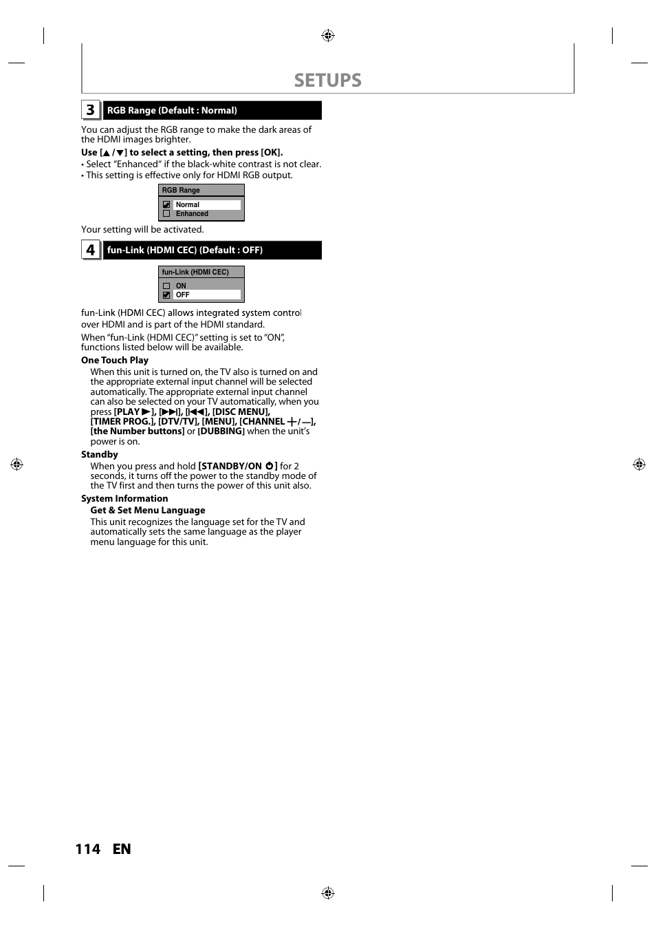 Setups, 114 en en | Philips MDR515H / F7 User Manual | Page 114 / 128
