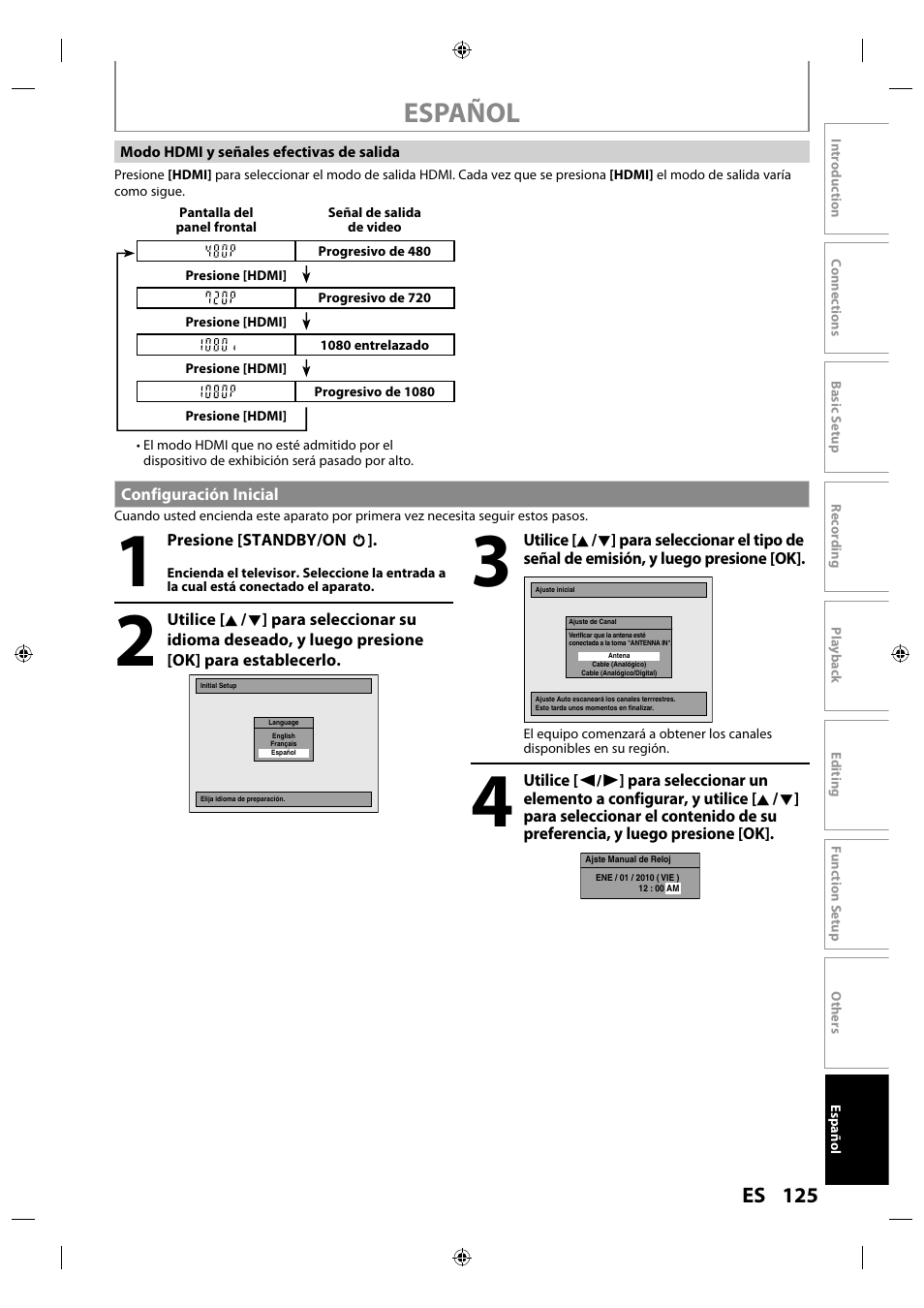 Configuración inicial, Español, 125 es | Philips MDR515H / F7 User Manual | Page 125 / 128