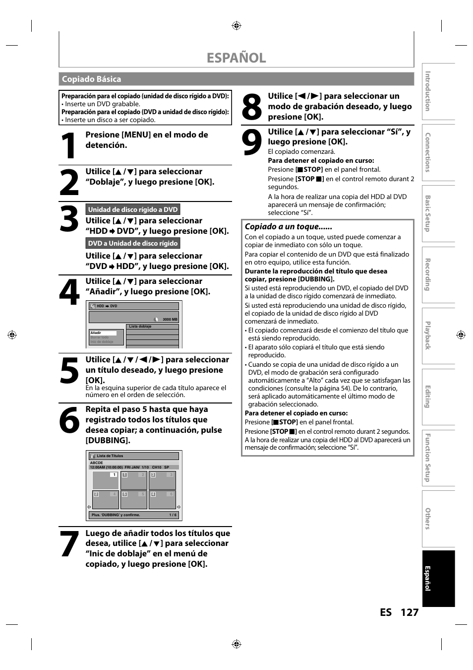 Copiado básica, Español | Philips MDR515H / F7 User Manual | Page 127 / 128
