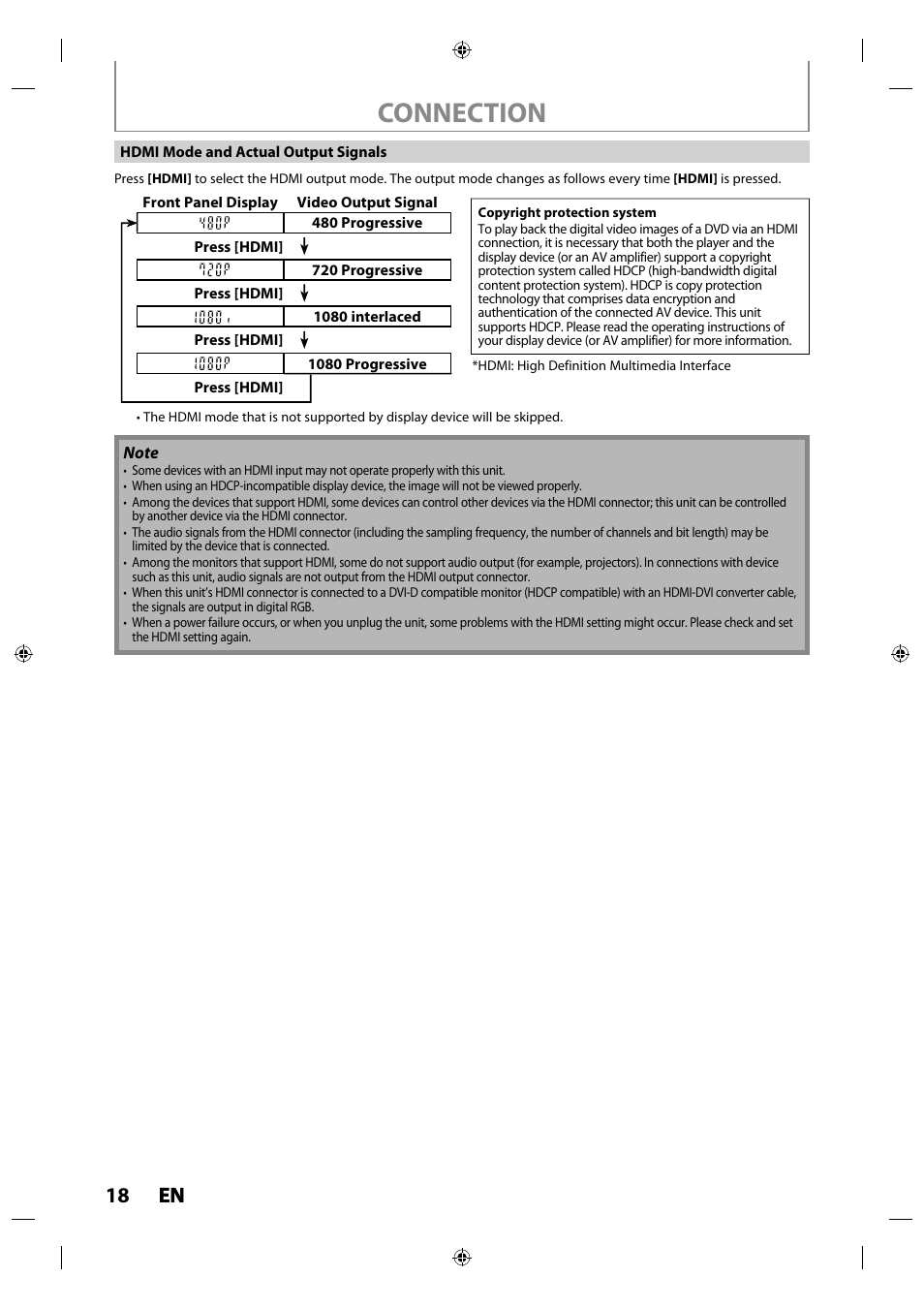 Connection, 18 en en | Philips MDR515H / F7 User Manual | Page 18 / 128
