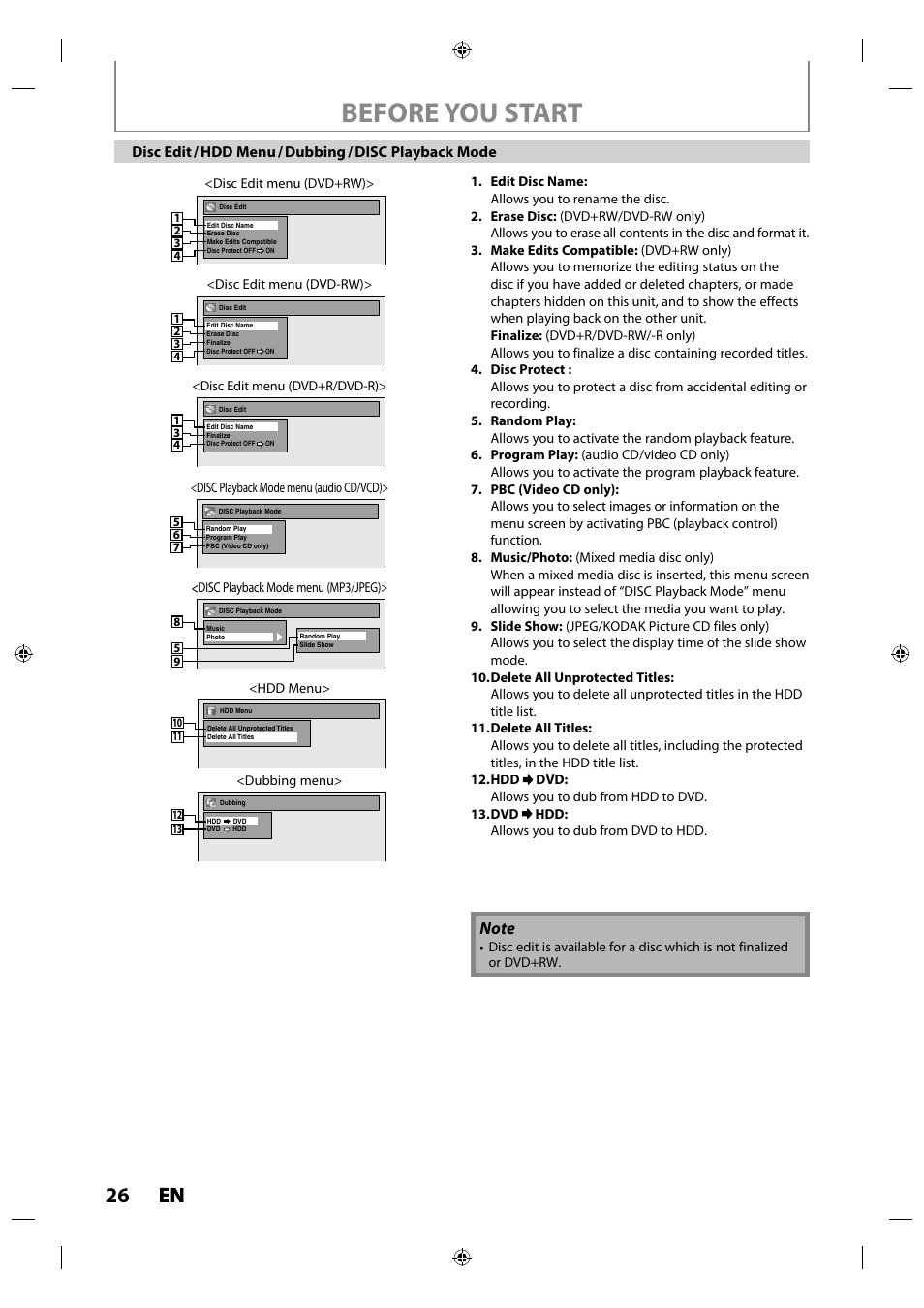 Before you start, 26 en en | Philips MDR515H / F7 User Manual | Page 26 / 128
