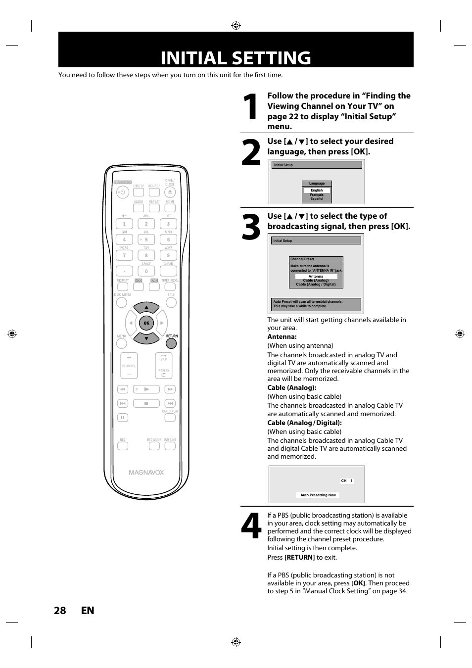 Initial setting | Philips MDR515H / F7 User Manual | Page 28 / 128