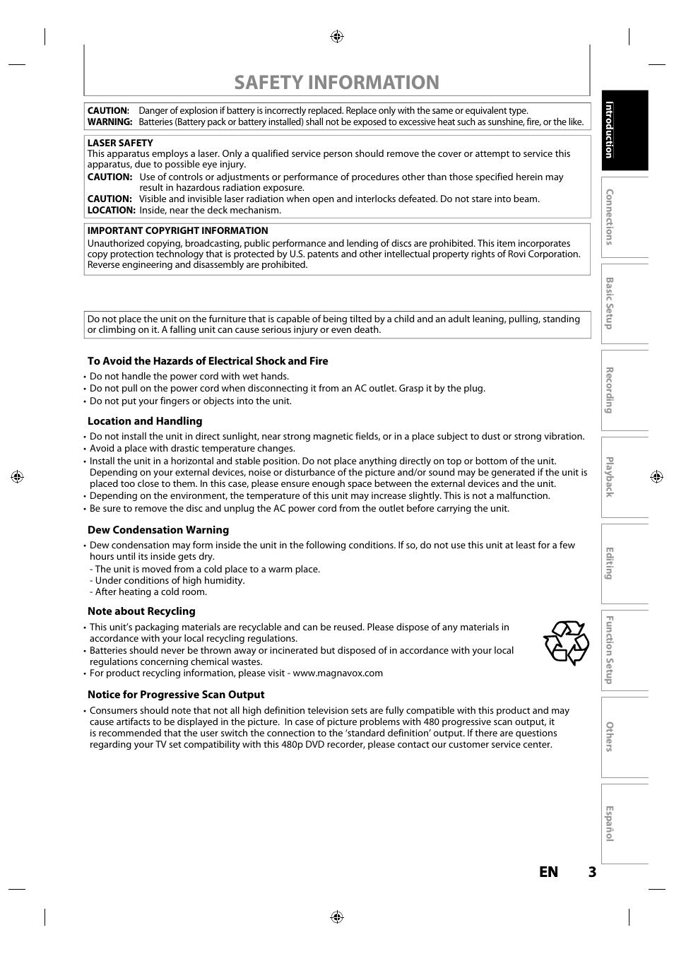 Safety information, 3en en | Philips MDR515H / F7 User Manual | Page 3 / 128