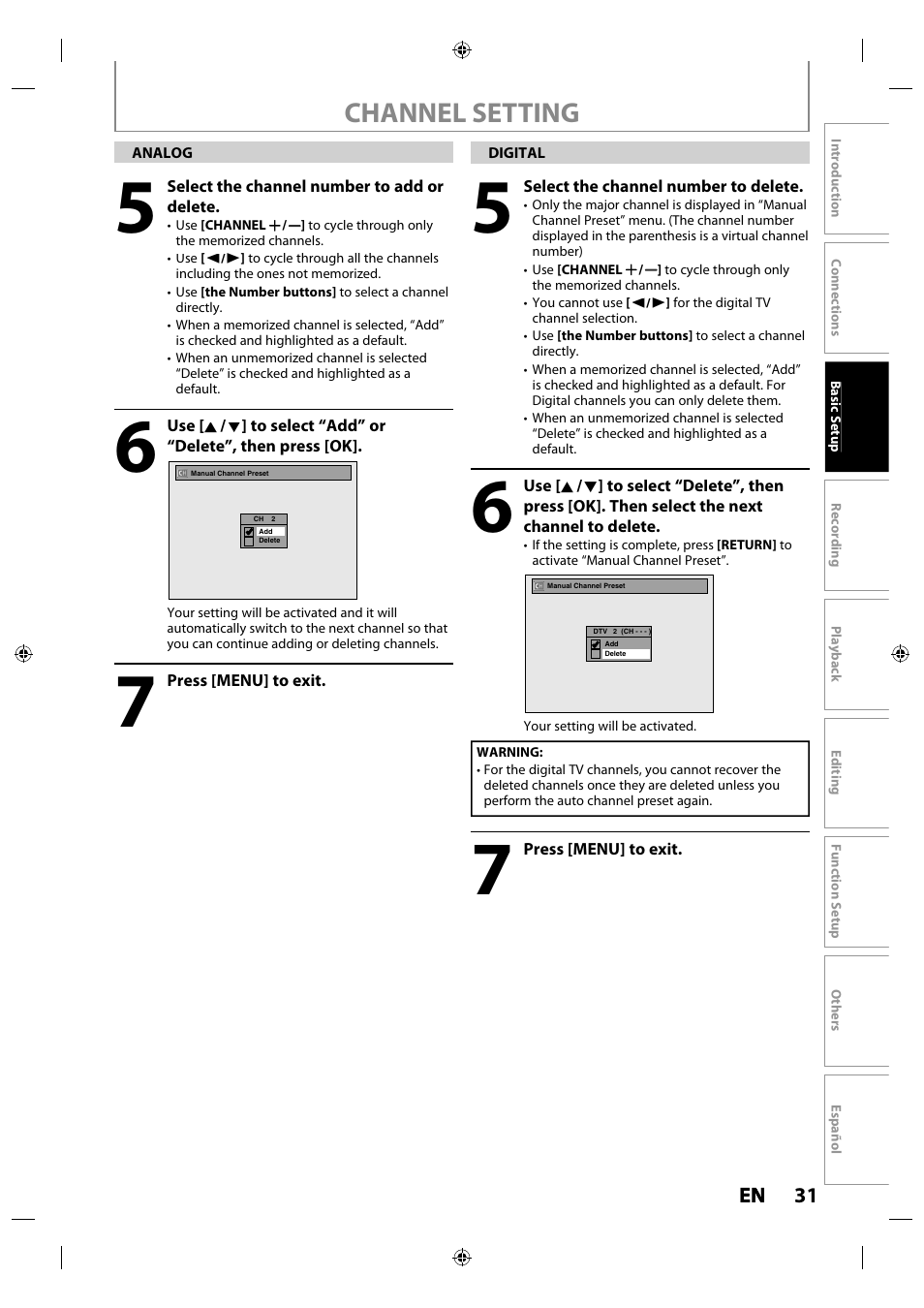 Channel setting | Philips MDR515H / F7 User Manual | Page 31 / 128