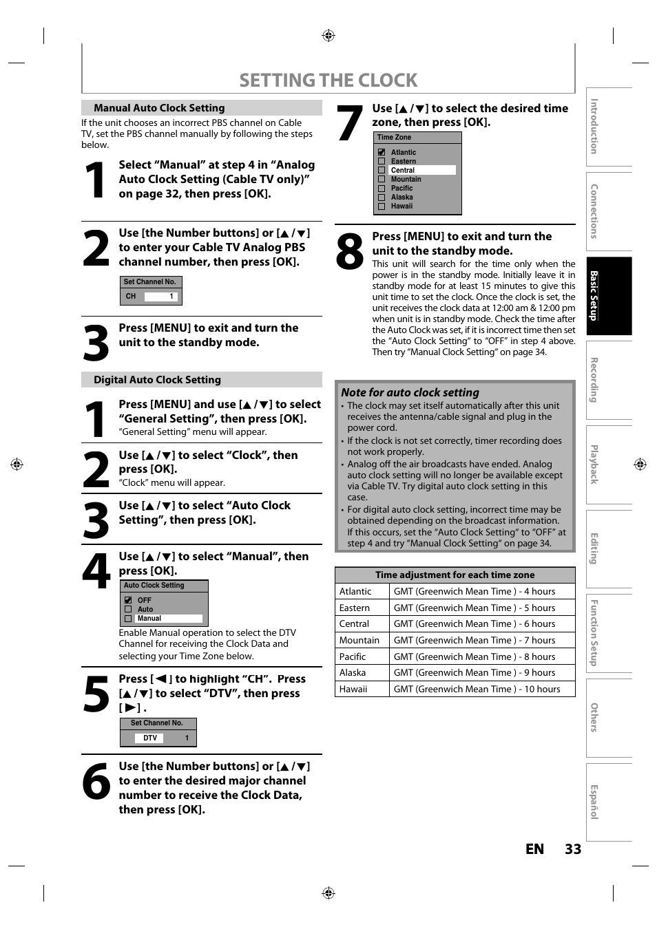 Setting the clock | Philips MDR515H / F7 User Manual | Page 33 / 128