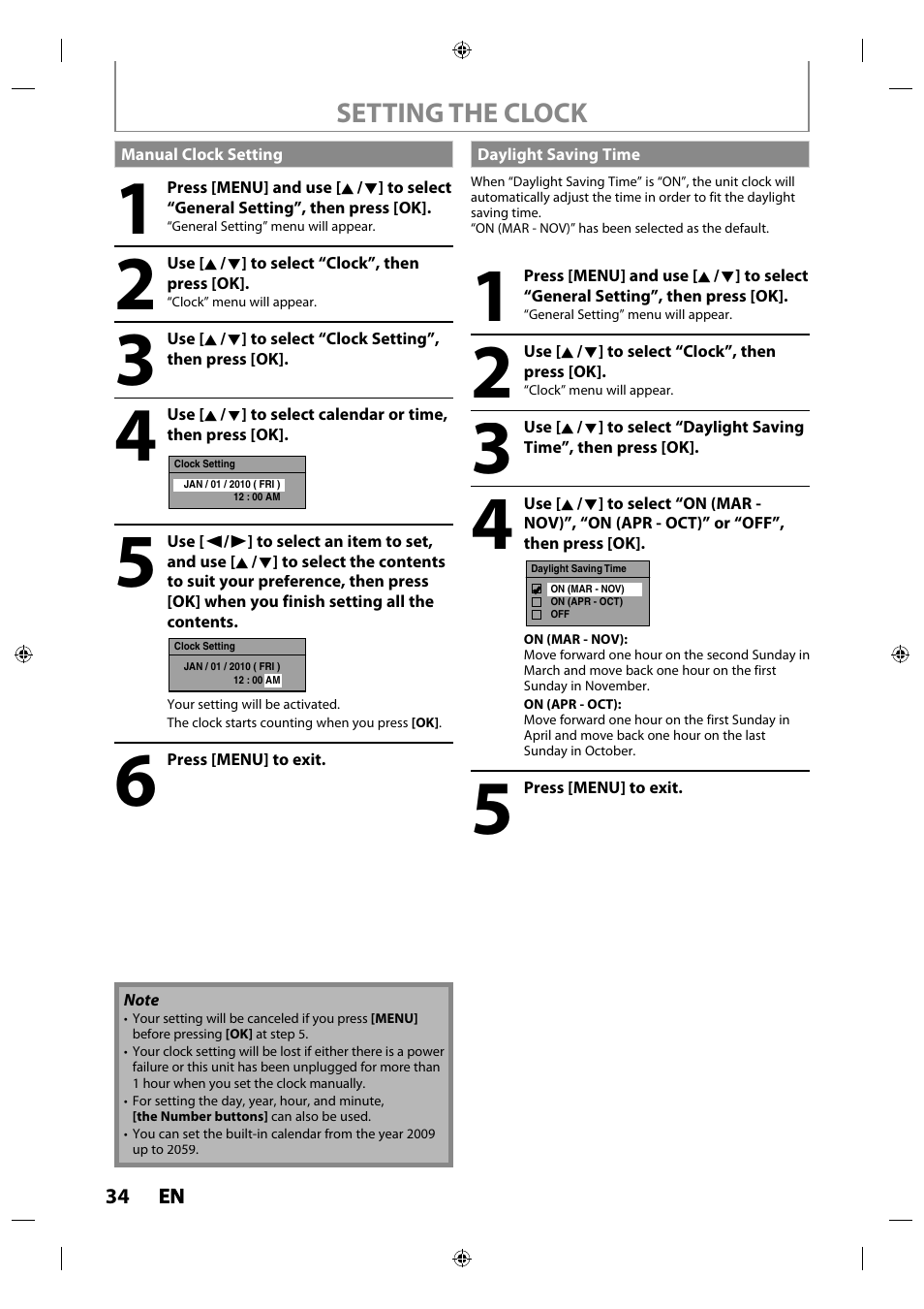Manual clock setting, Daylight saving time | Philips MDR515H / F7 User Manual | Page 34 / 128