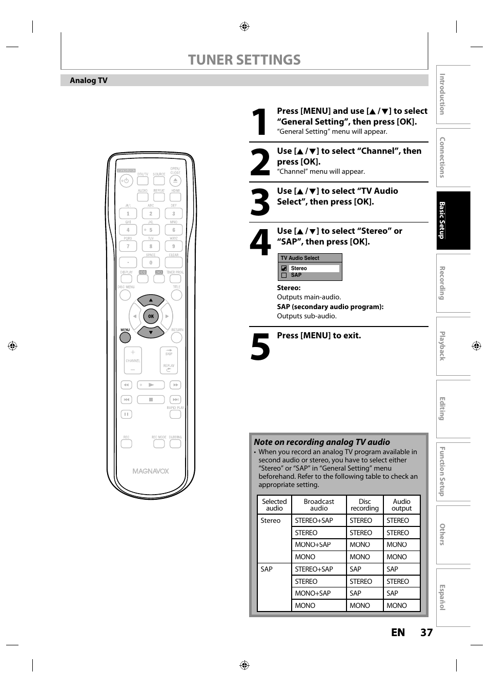 Tuner settings | Philips MDR515H / F7 User Manual | Page 37 / 128