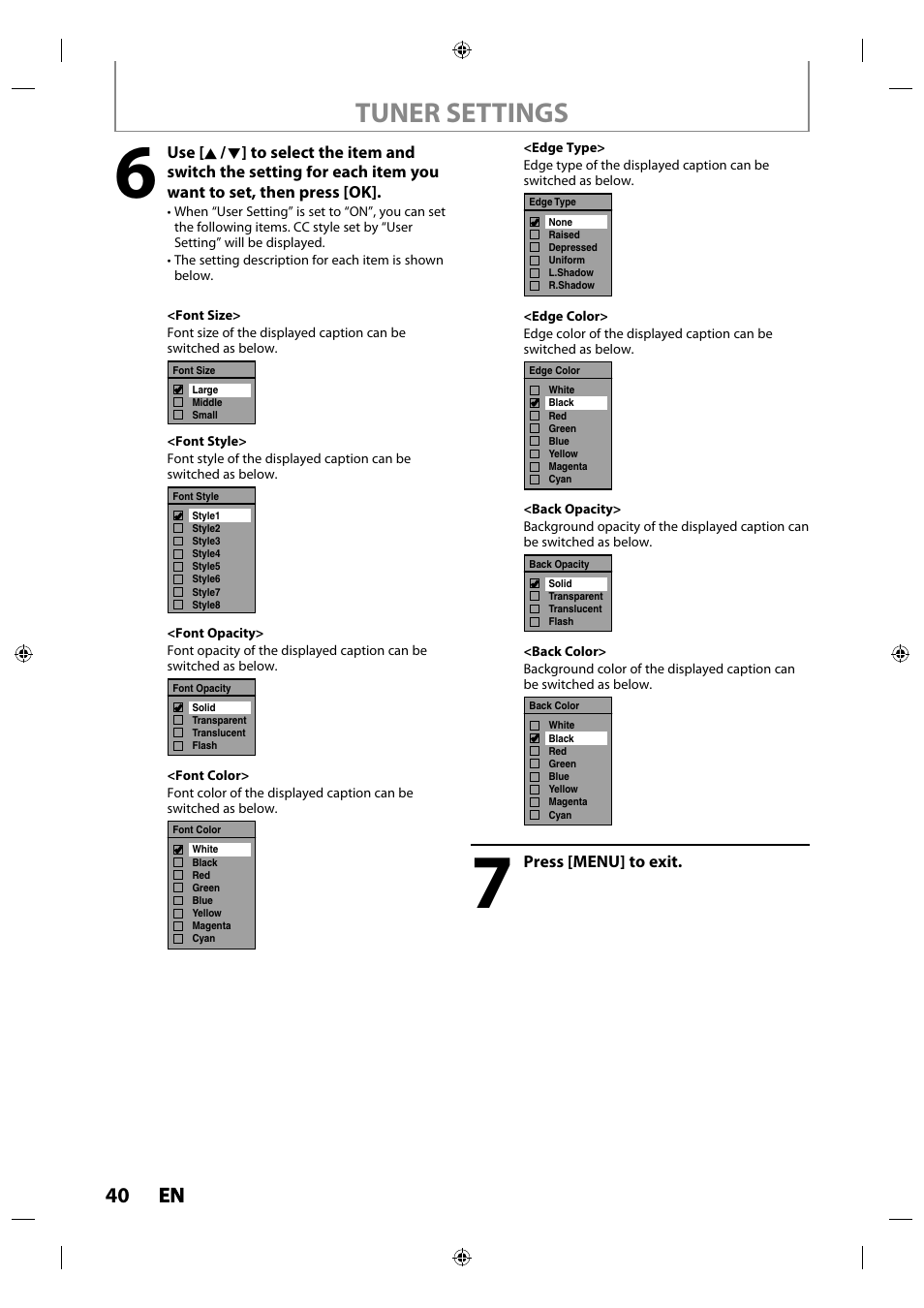 Tuner settings, 40 en en | Philips MDR515H / F7 User Manual | Page 40 / 128