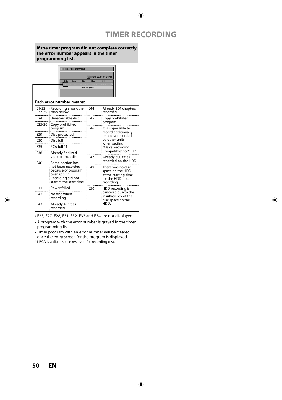Timer recording, 50 en en | Philips MDR515H / F7 User Manual | Page 50 / 128