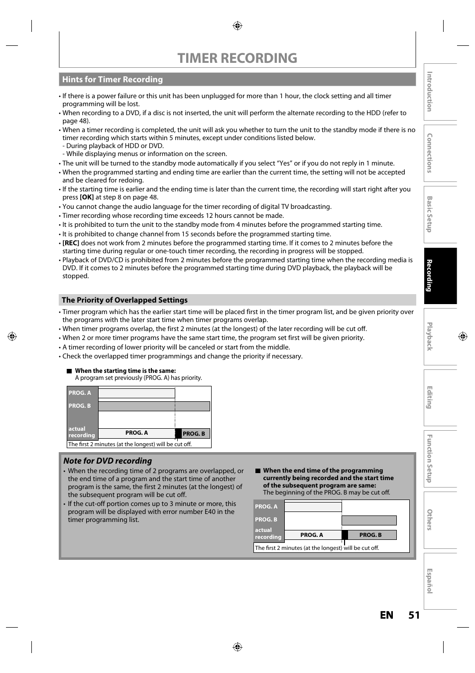 Hints for timer recording, Timer recording, 51 en en | Philips MDR515H / F7 User Manual | Page 51 / 128