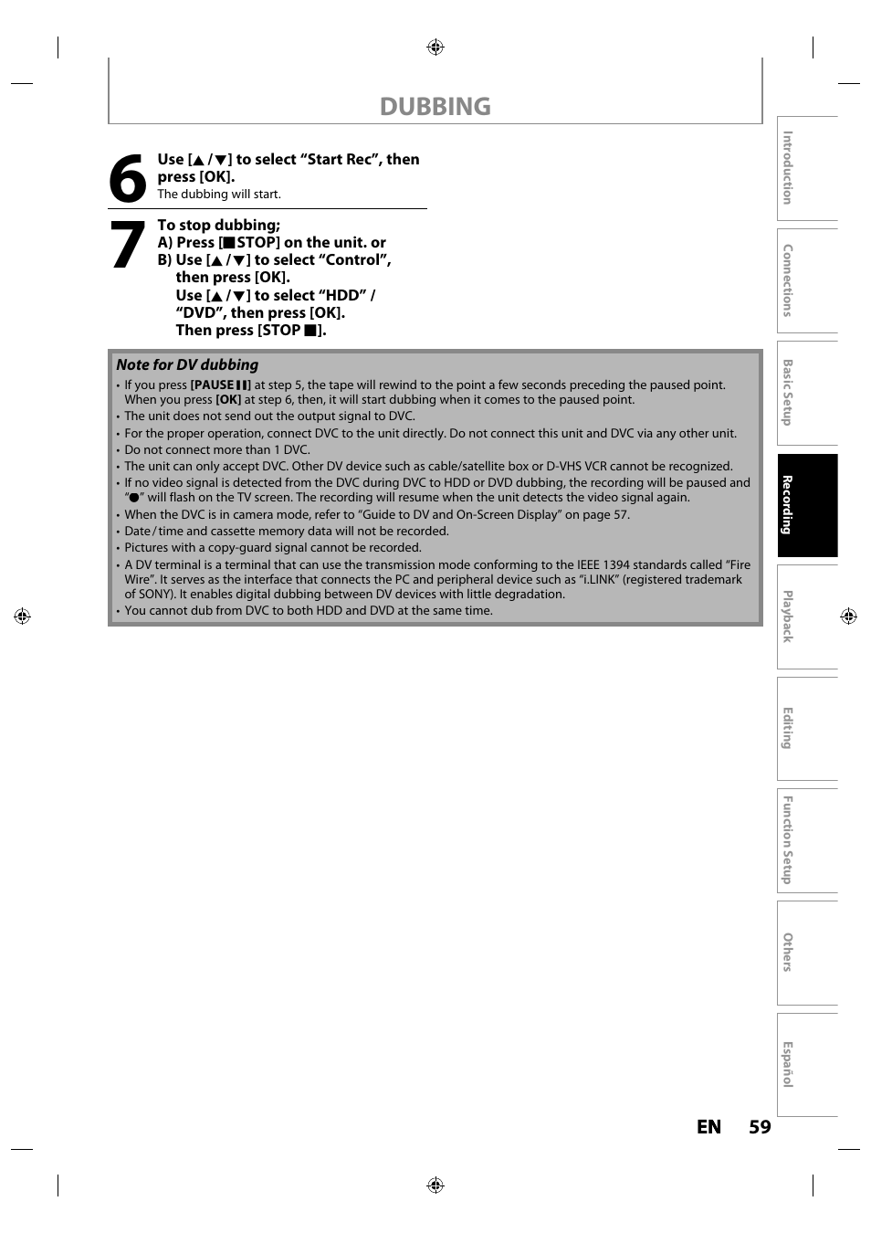 Dubbing | Philips MDR515H / F7 User Manual | Page 59 / 128