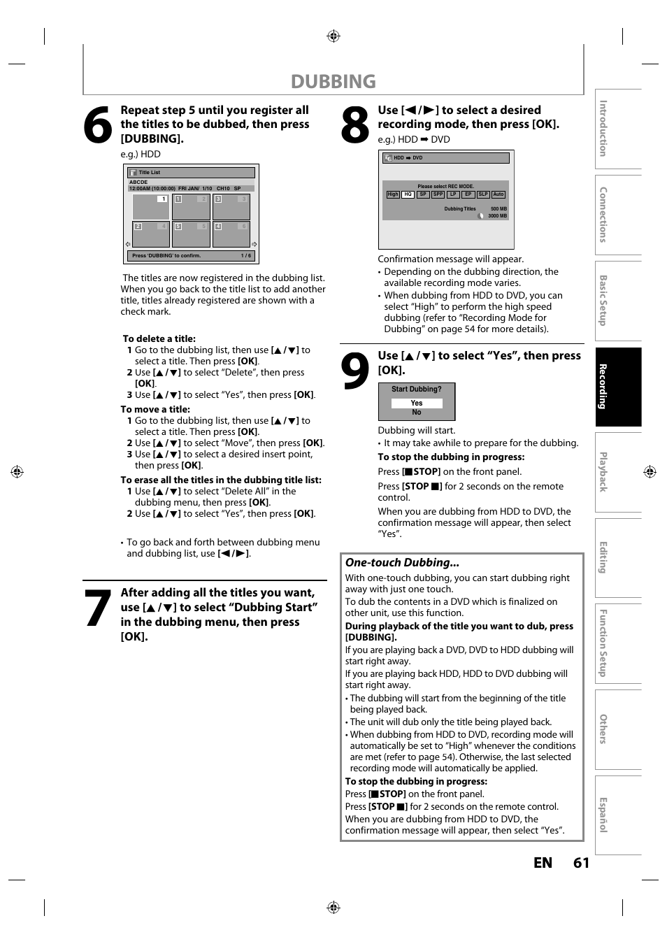 Dubbing, 61 en en | Philips MDR515H / F7 User Manual | Page 61 / 128