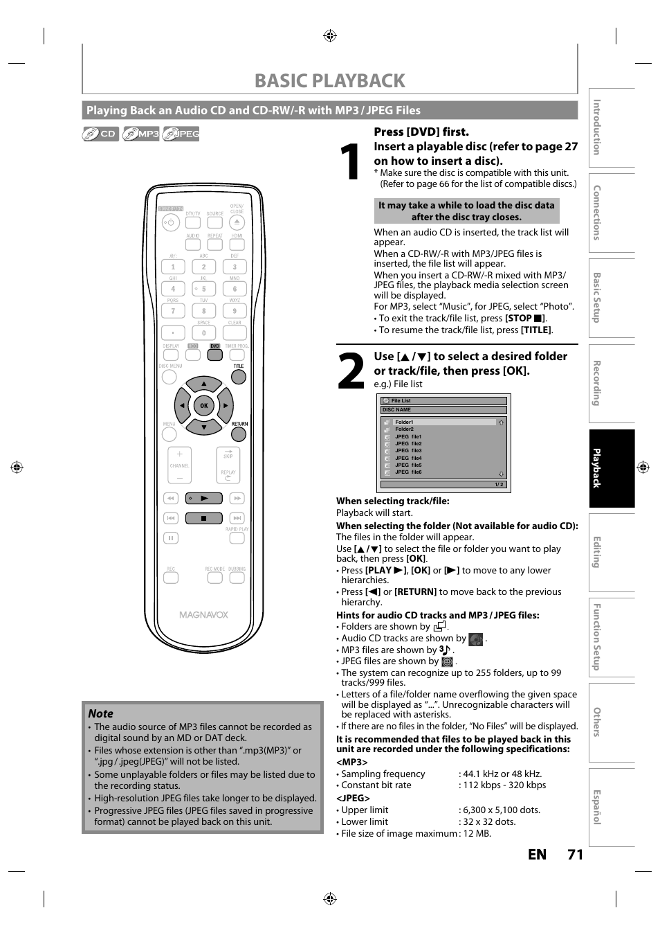 Basic playback, 71 en en | Philips MDR515H / F7 User Manual | Page 71 / 128