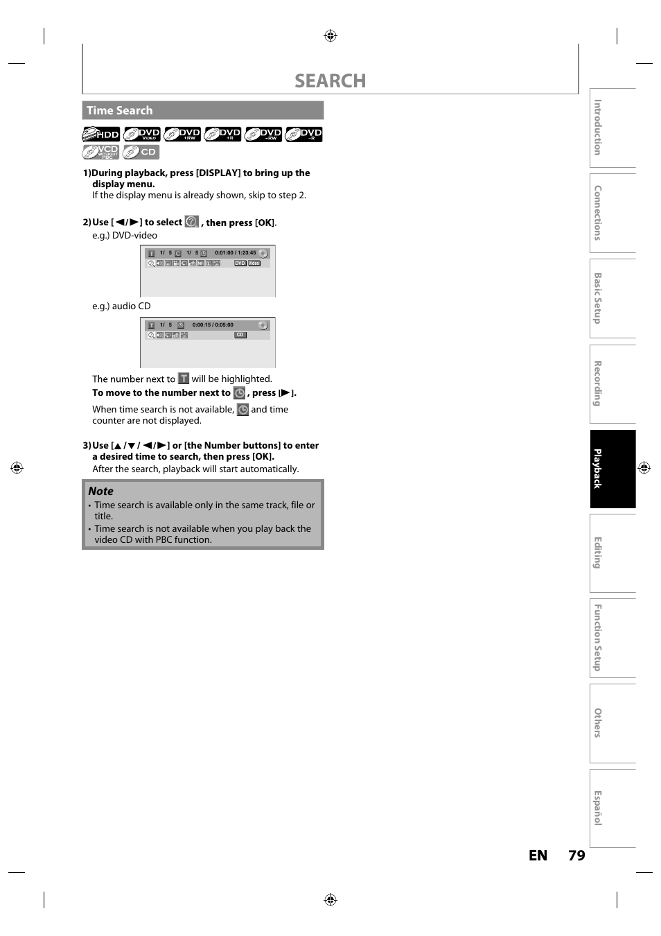 Time search, Search, 79 en en | Philips MDR515H / F7 User Manual | Page 79 / 128