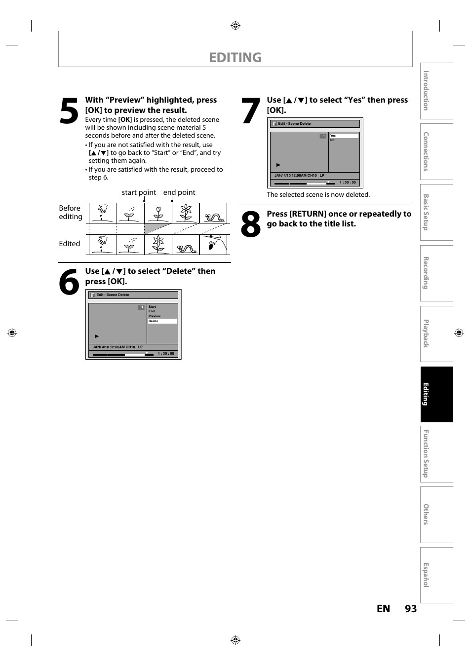 Editing, 93 en en | Philips MDR515H / F7 User Manual | Page 93 / 128
