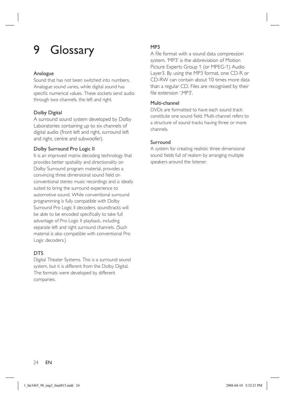 9 glossary | Philips HTR3465 User Manual | Page 24 / 24