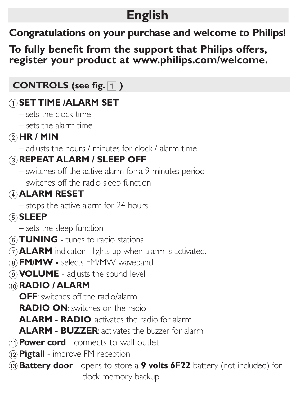 English | Philips AJ3122/61 User Manual | Page 3 / 11