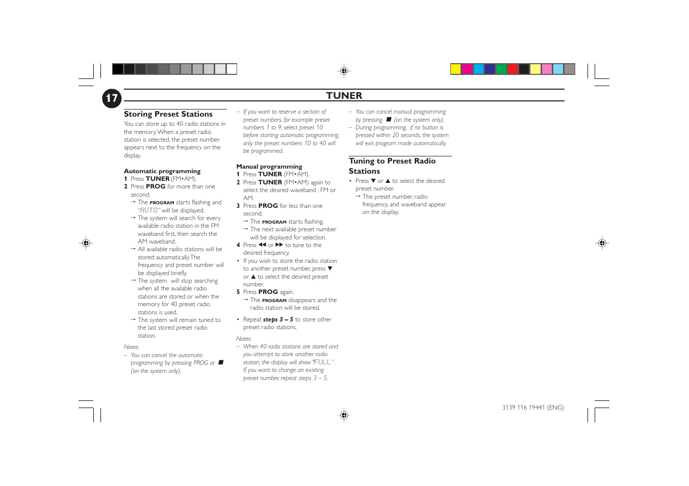 Tuner | Philips C70 User Manual | Page 17 / 28