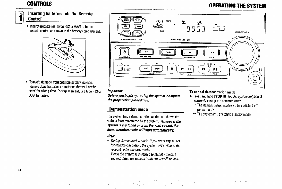 Inserting batteries into the remote control, The preparation procedures, Seconds | Philips FW338C User Manual | Page 14 / 30