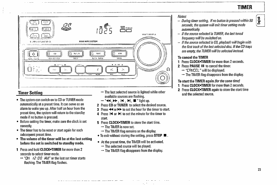 Timer setting, Is:00, Forthesame time | Philips FW338C User Manual | Page 23 / 30