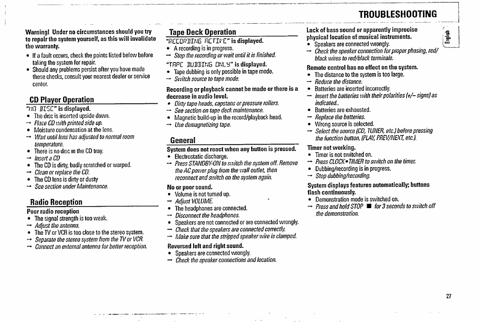 Troubleshooting | Philips FW338C User Manual | Page 27 / 30