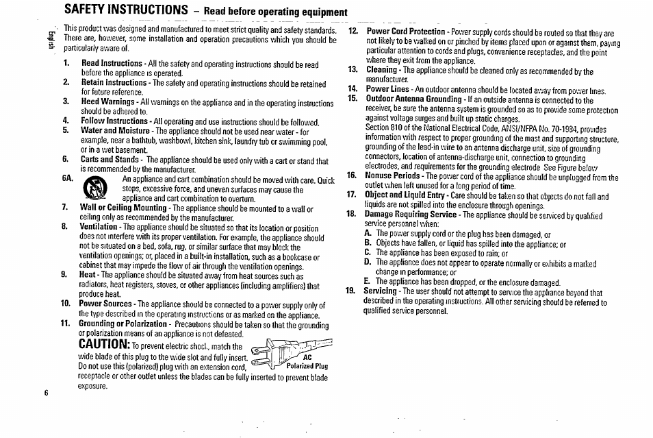 Safety instructions, Caution | Philips FW338C User Manual | Page 6 / 30