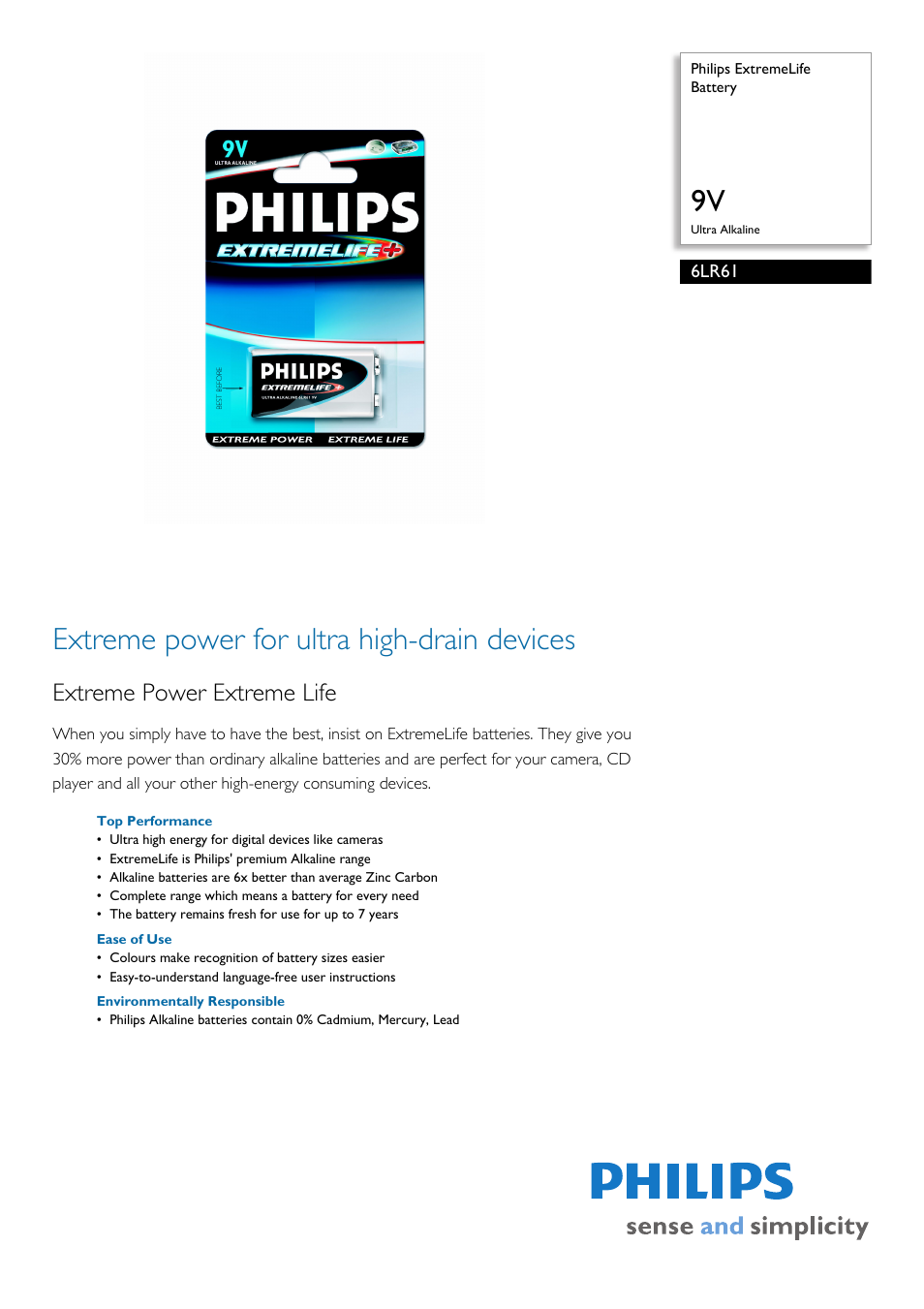 Philips 6LR61 User Manual | 2 pages