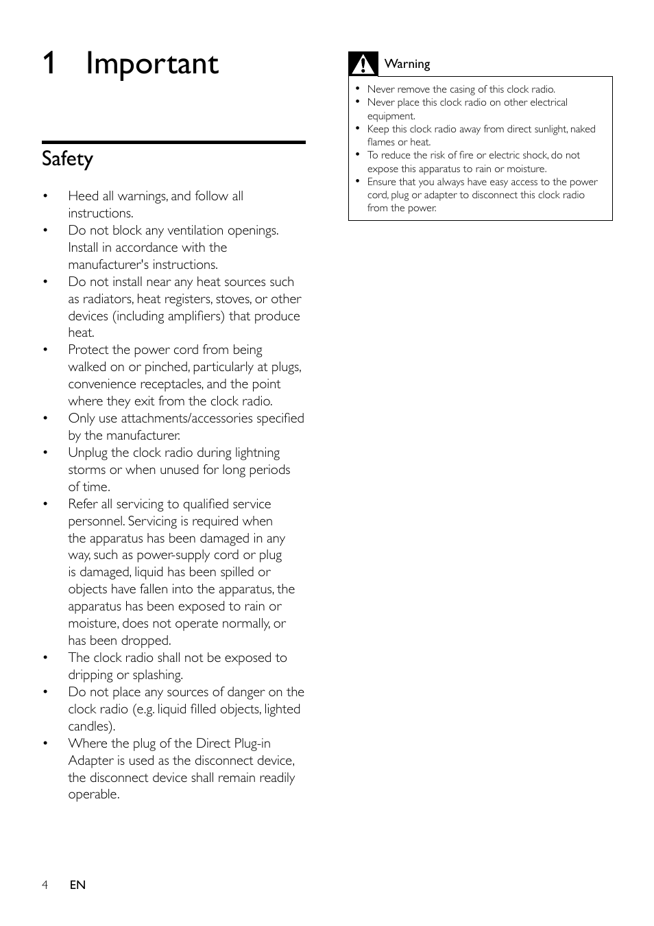 1 important, Safety, Safety 4 | Philips AJ5300D User Manual | Page 3 / 15