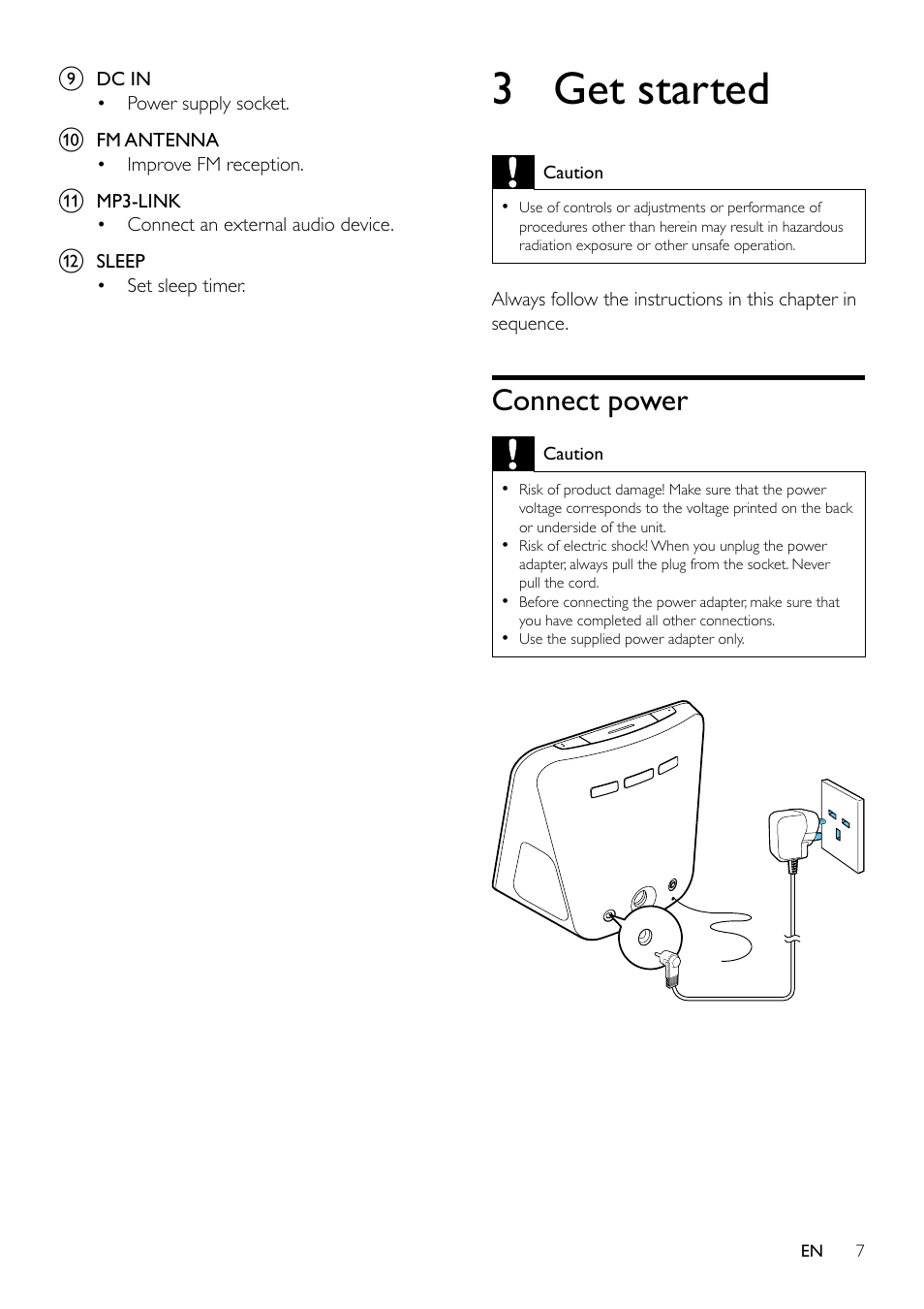 3 get started, Connect power | Philips AJ5300D User Manual | Page 6 / 15