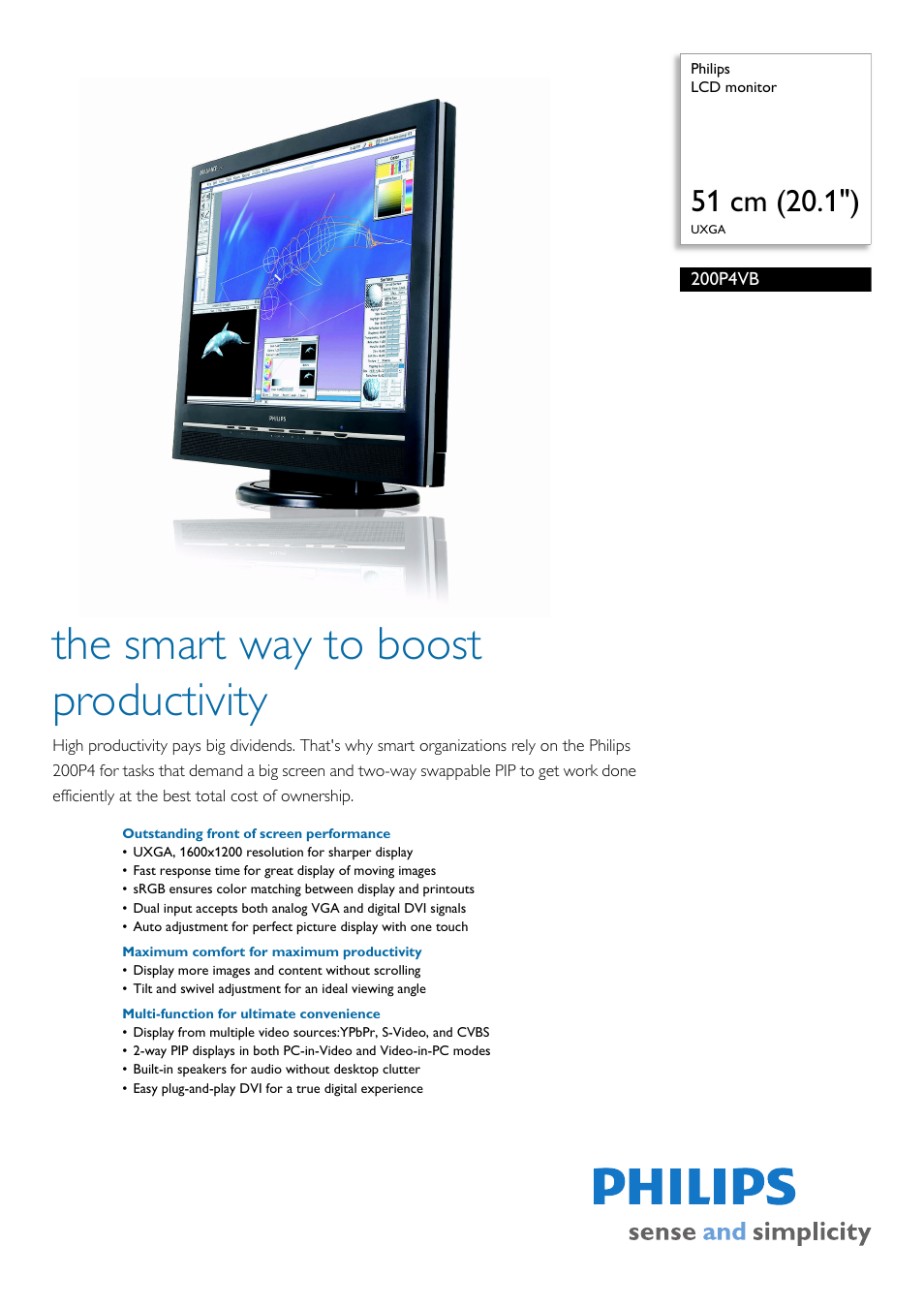 Philips UXGA 200P4VB/00LCD User Manual | 2 pages