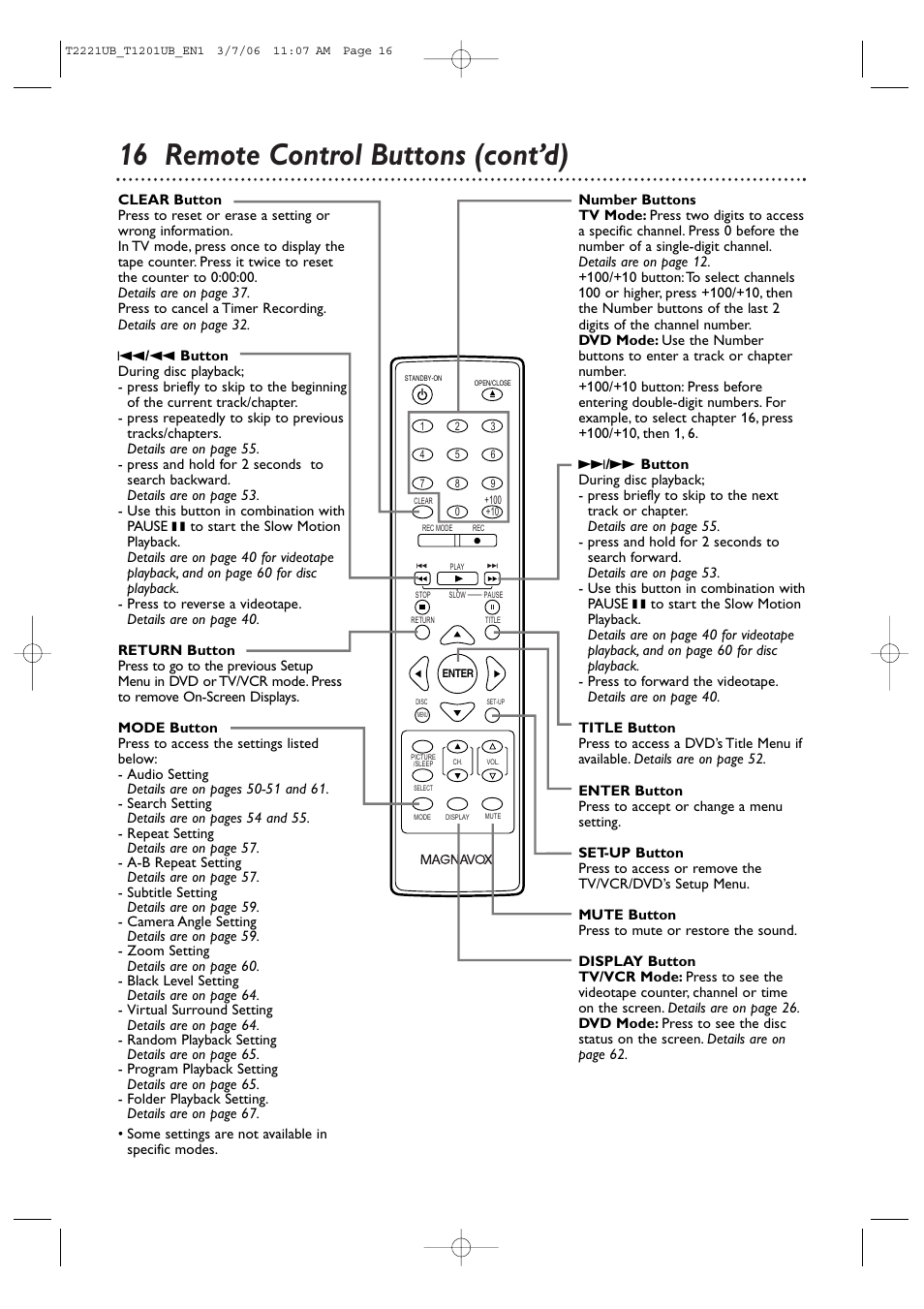 16 remote control buttons (cont’d) | Philips 24MC4306 User Manual | Page 16 / 84