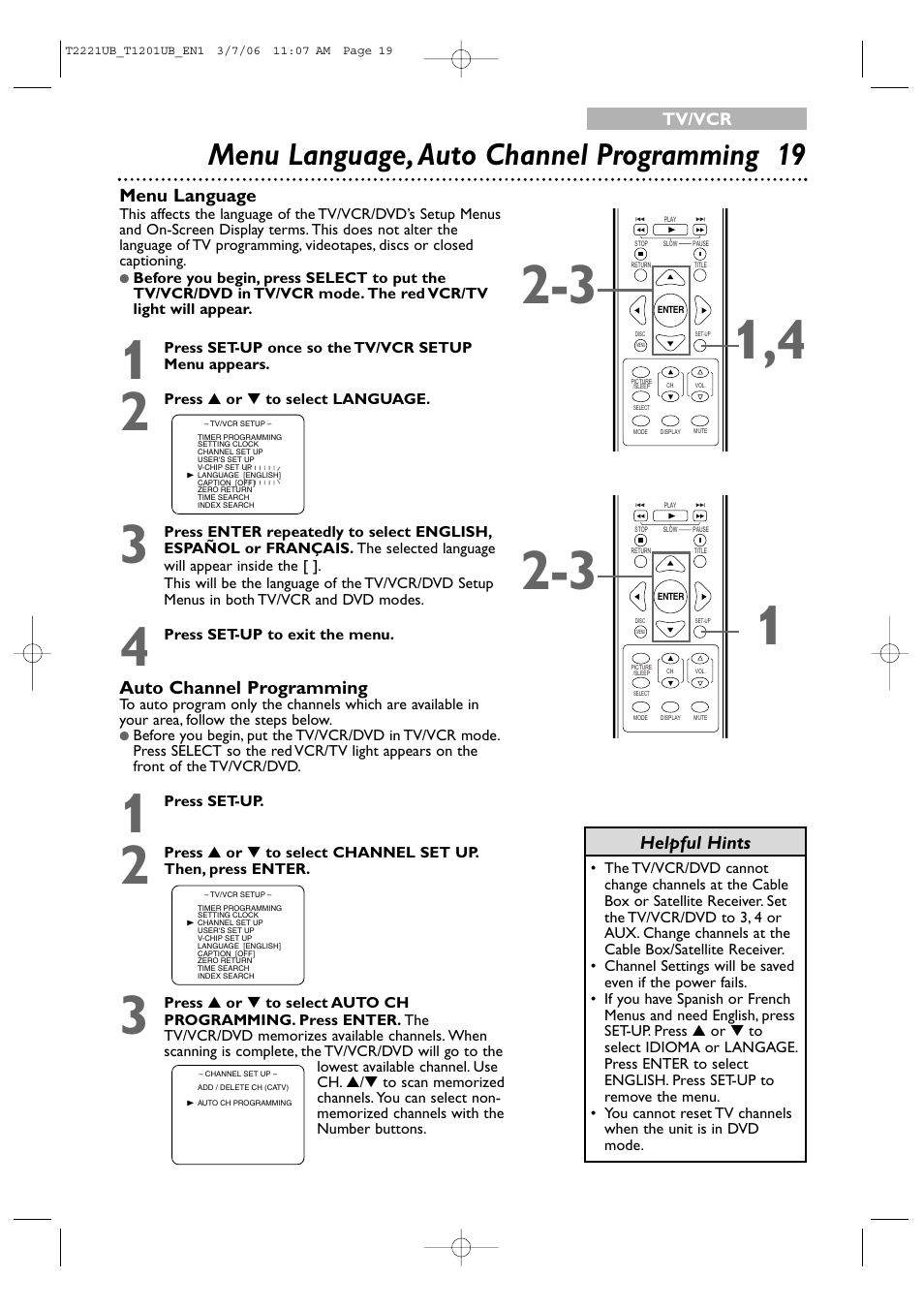 Menu language, auto channel programming 19 | Philips 24MC4306 User Manual | Page 19 / 84