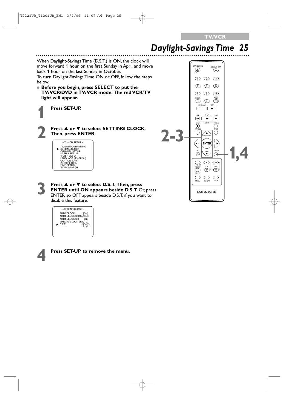 Daylight-savings time 25, Tv/vcr | Philips 24MC4306 User Manual | Page 25 / 84
