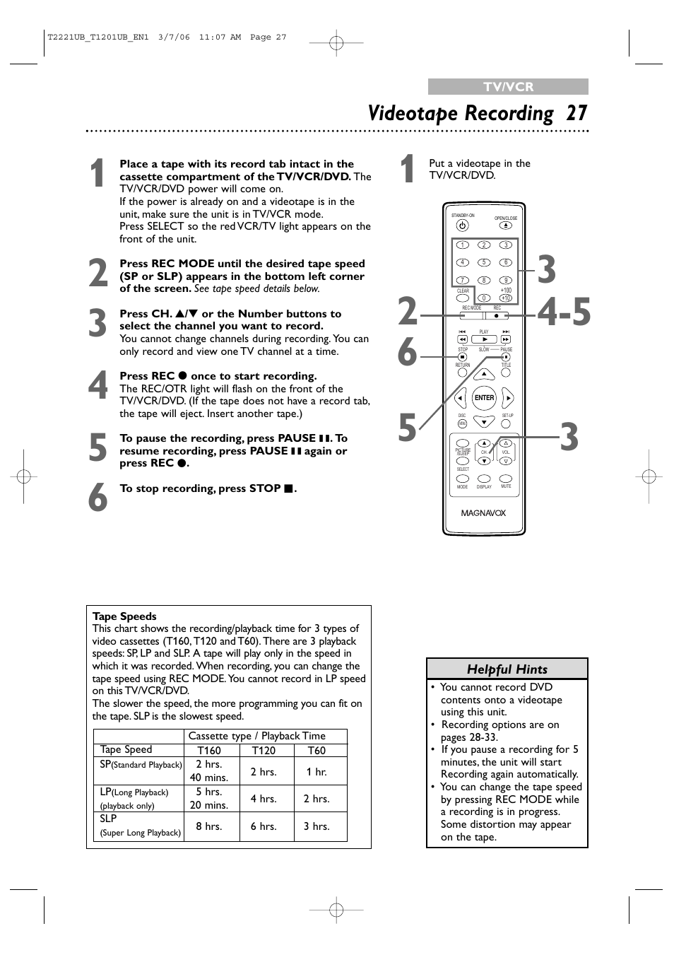 Videotape recording 27 | Philips 24MC4306 User Manual | Page 27 / 84