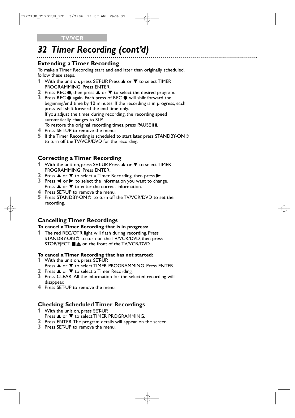 32 timer recording (cont’d) | Philips 24MC4306 User Manual | Page 32 / 84