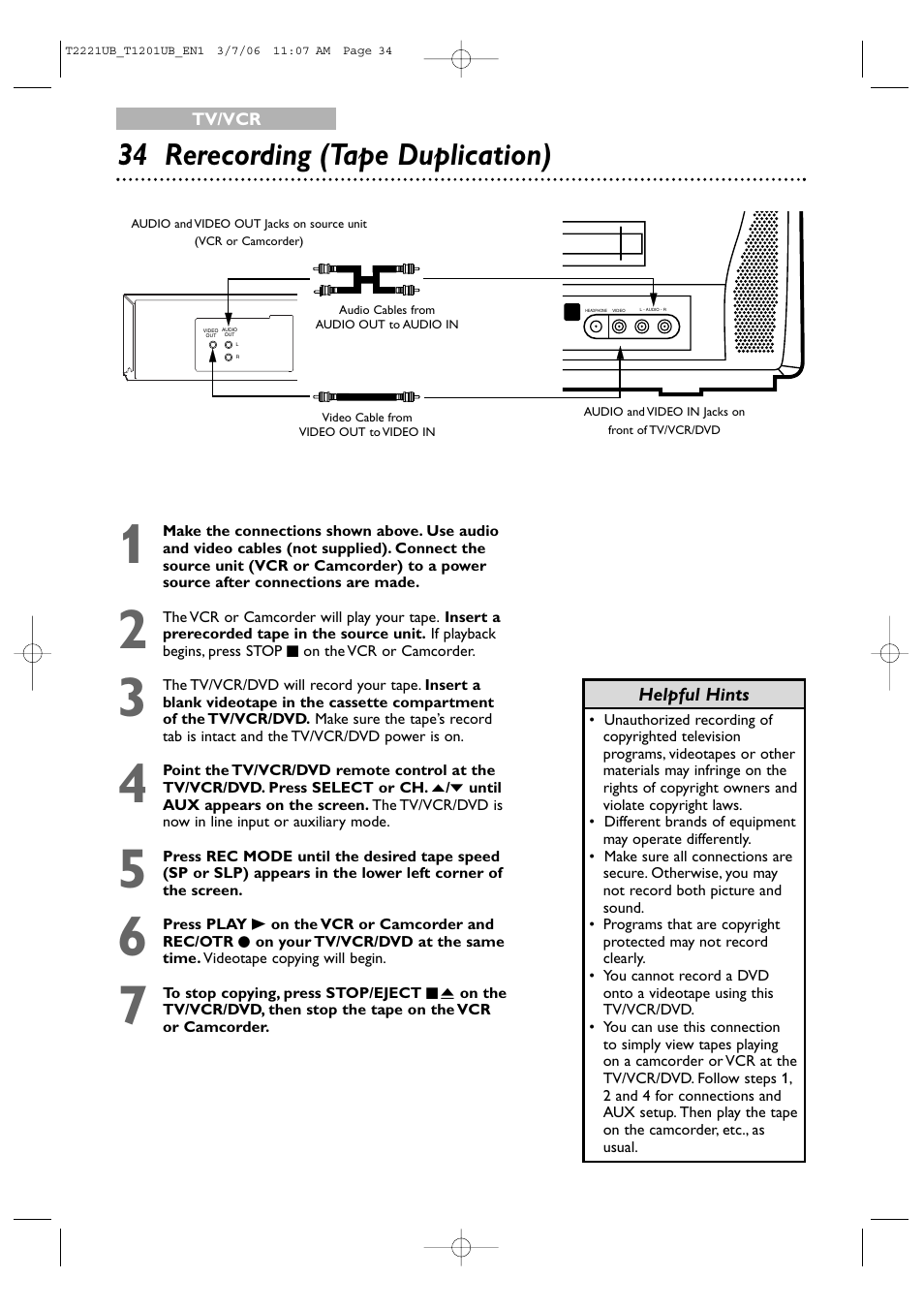34 rerecording (tape duplication) | Philips 24MC4306 User Manual | Page 34 / 84