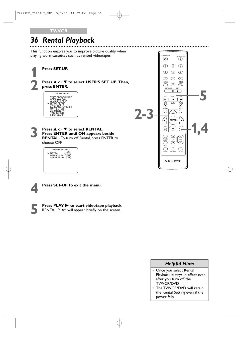 36 rental playback | Philips 24MC4306 User Manual | Page 36 / 84