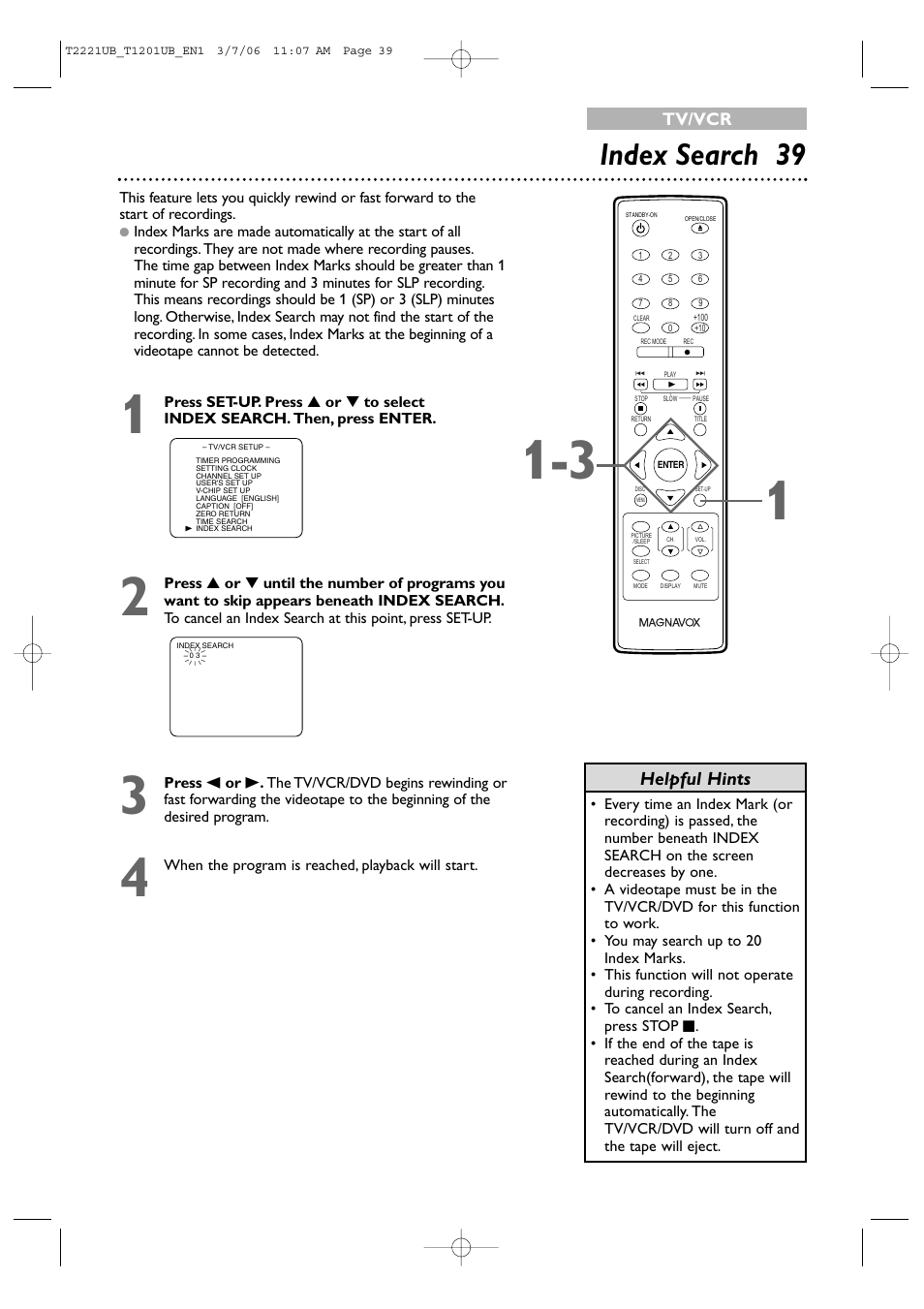 Index search 39, Helpful hints | Philips 24MC4306 User Manual | Page 39 / 84