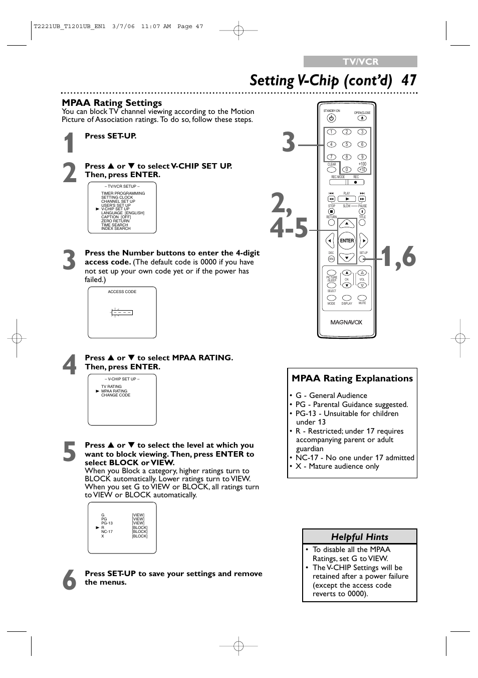Setting v-chip (cont’d) 47 | Philips 24MC4306 User Manual | Page 47 / 84