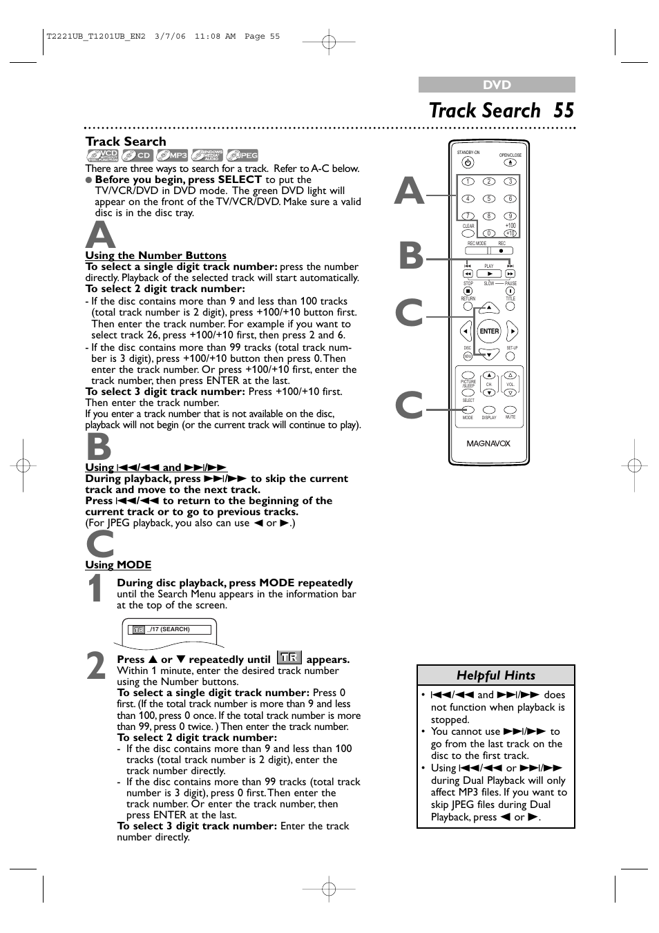 Ca b, Track search 55 | Philips 24MC4306 User Manual | Page 55 / 84
