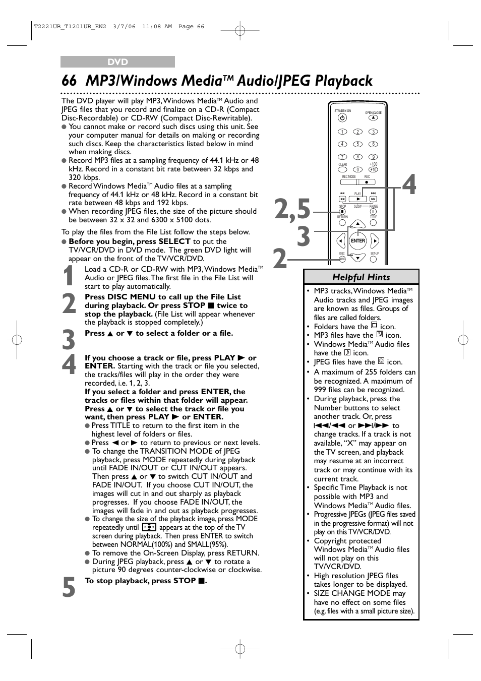 66 mp3/windows media, Audio/jpeg playback | Philips 24MC4306 User Manual | Page 66 / 84