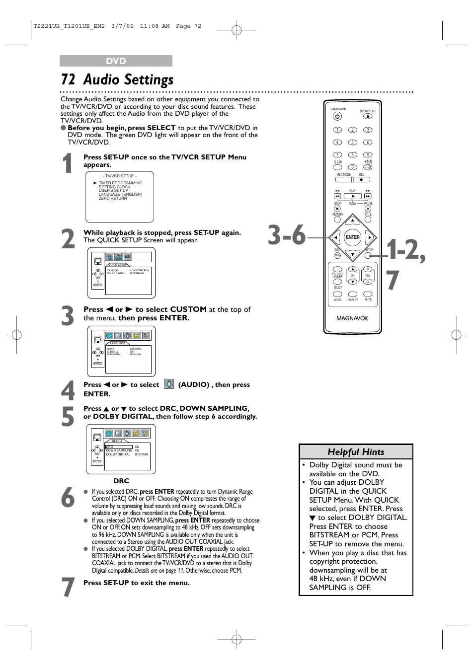 72 audio settings, Helpful hints | Philips 24MC4306 User Manual | Page 72 / 84