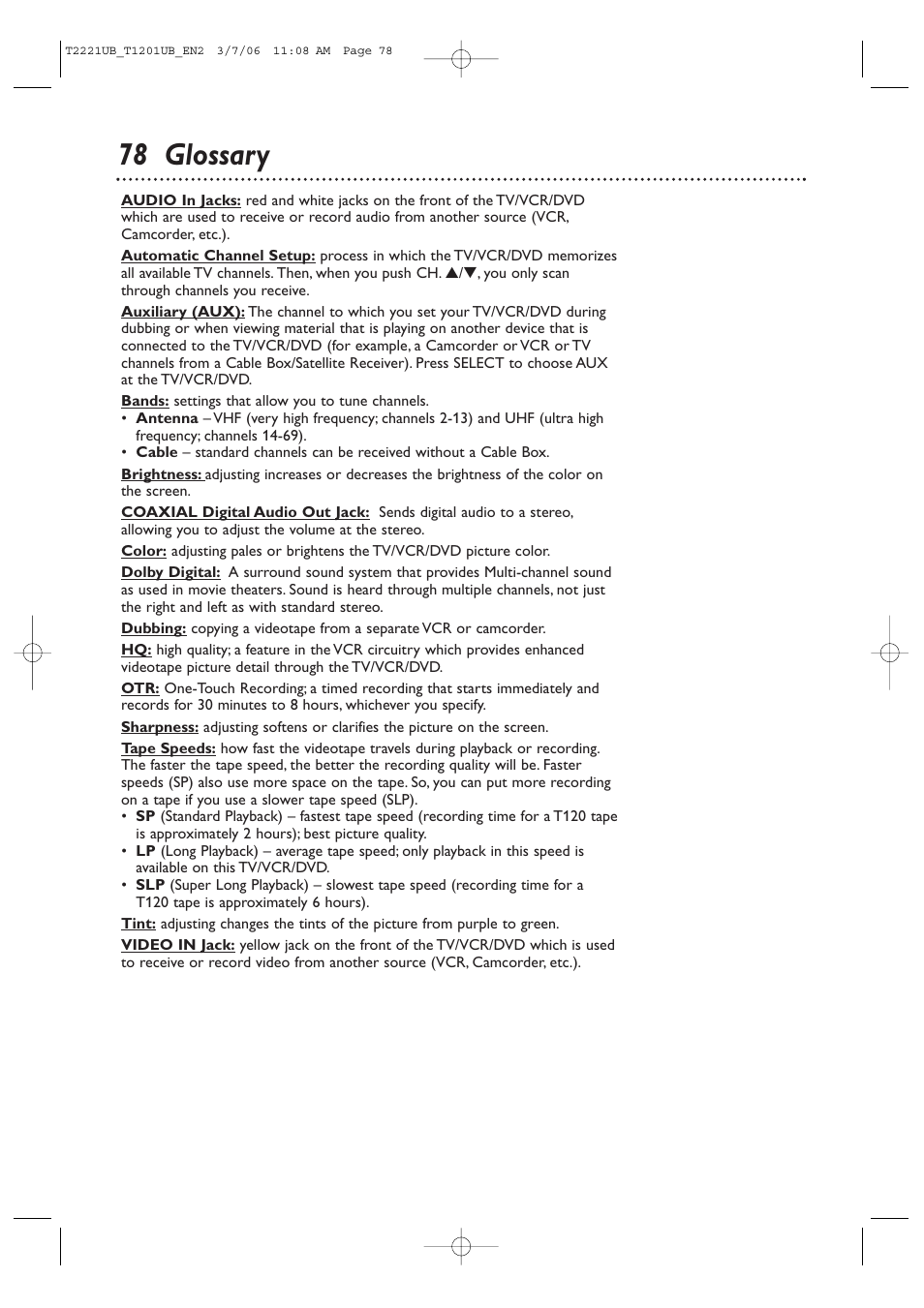 78 glossary | Philips 24MC4306 User Manual | Page 78 / 84
