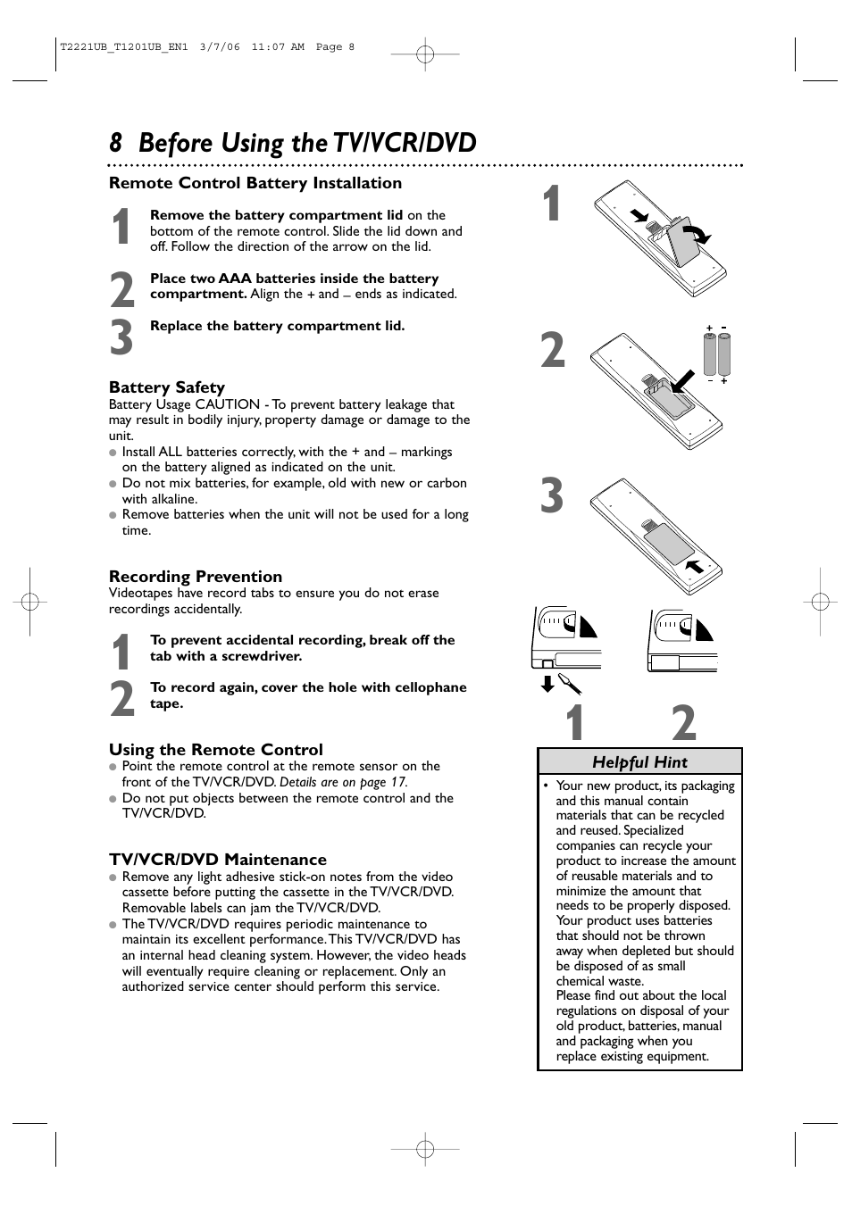 8 before using the tv/vcr/dvd | Philips 24MC4306 User Manual | Page 8 / 84
